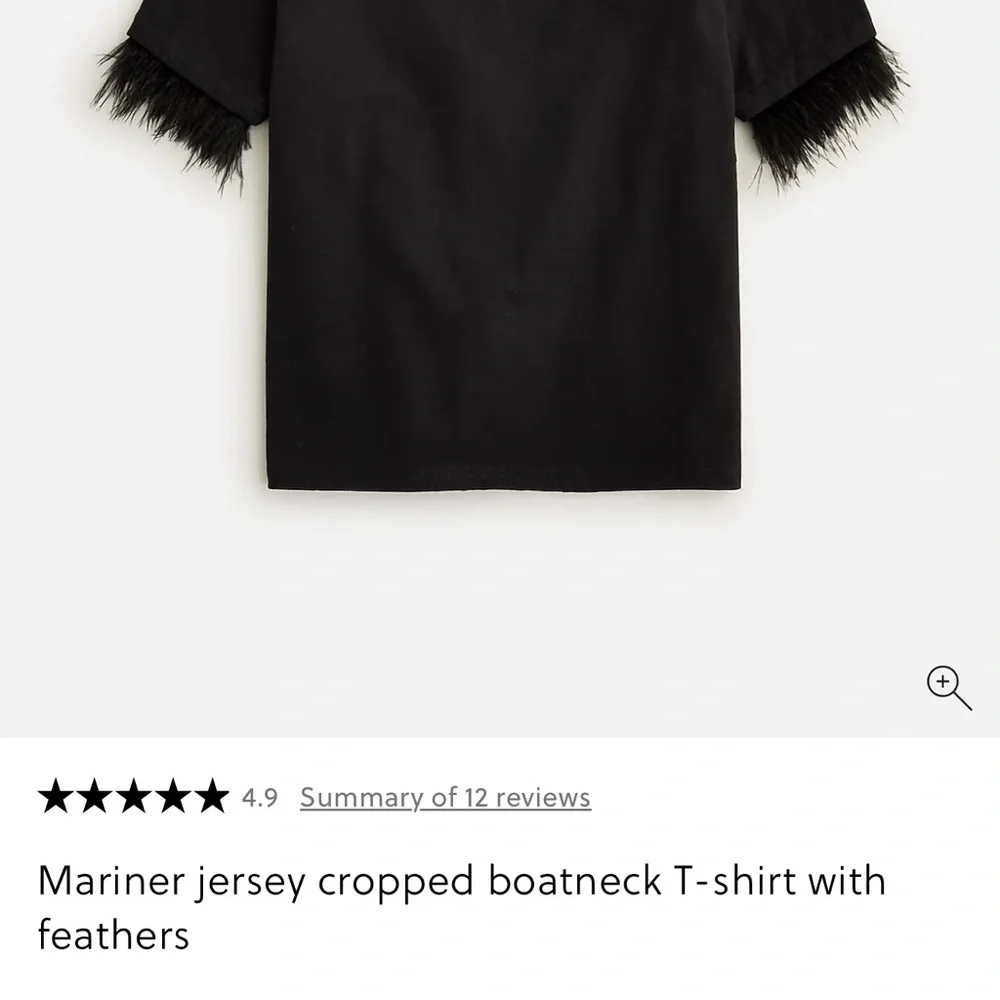 NWT J. Crew Black Mariner Jersey Cropped Boatneck T-Shirt  With Feather Cuff